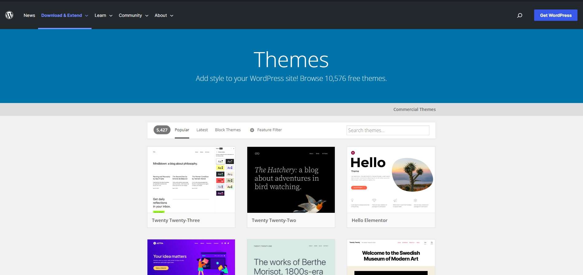 The WordPress theme directory has a wide array of designs you can choose for your website.