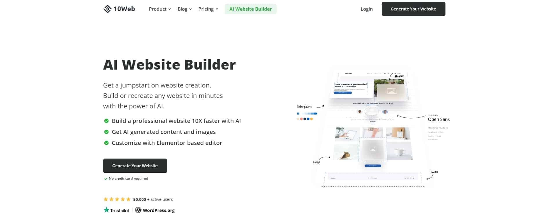 10Web ai website builder homepage