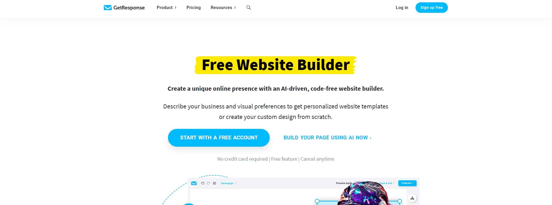 GetResponse ai website builder homepage