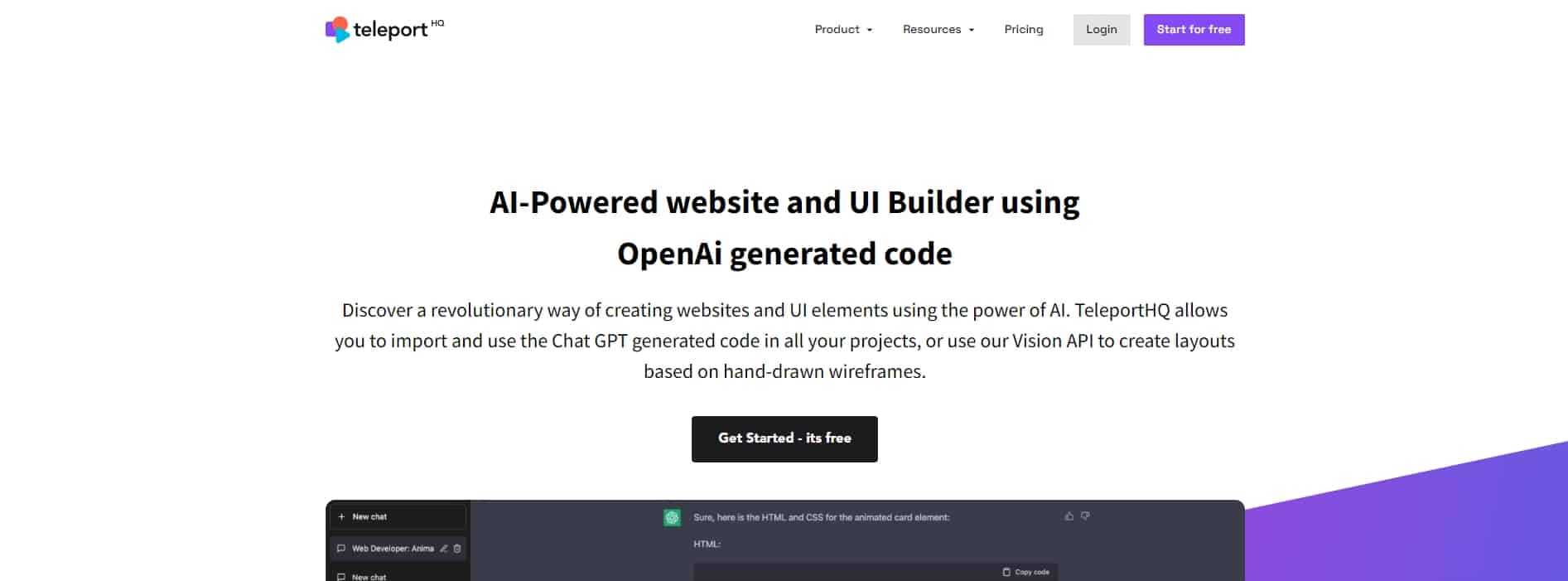 TeleportHQ ai website builder homepage
