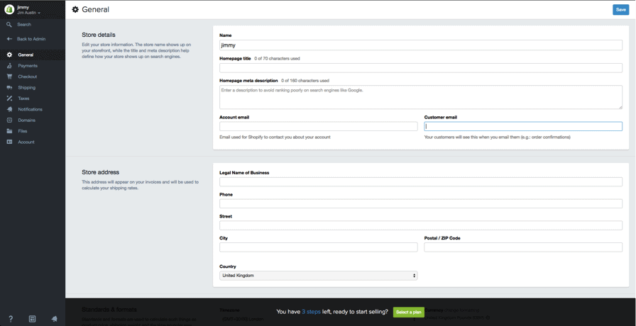 general shopify settings