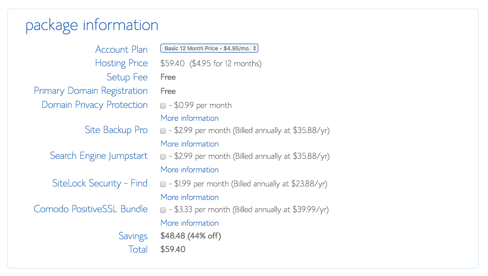 hosting plan information