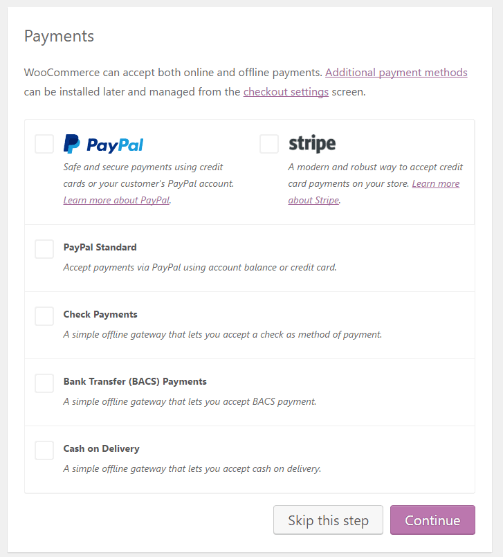 woocommerce wizard payments