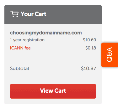Add domain name to cart (namecheap)