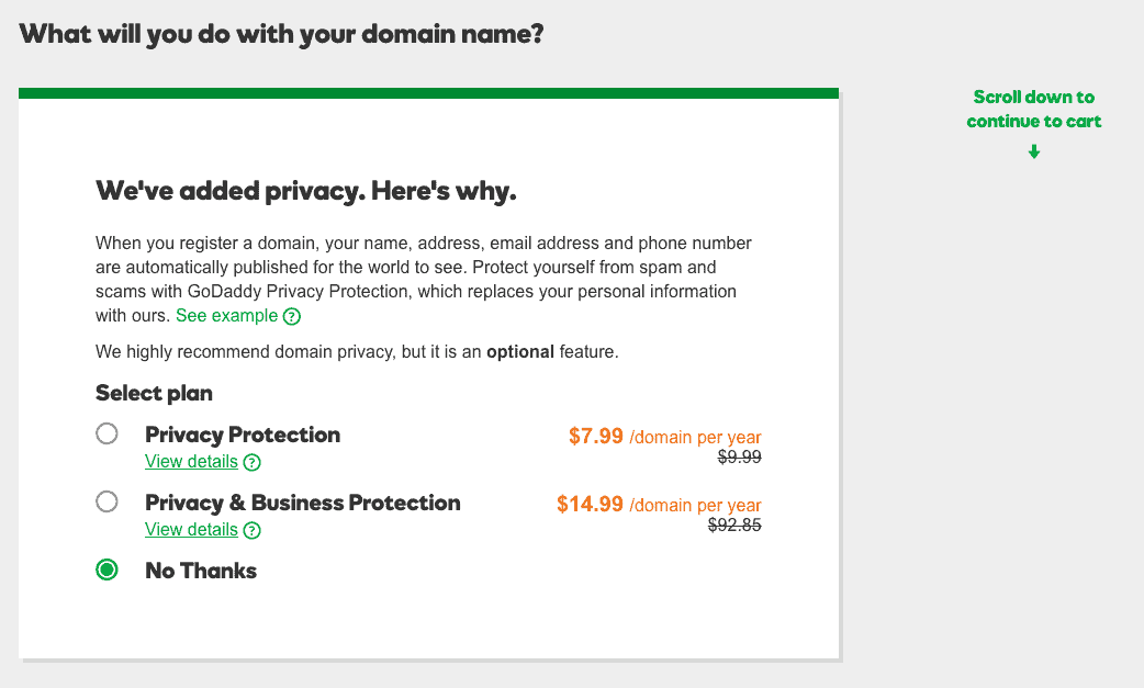 Domain name privacy is optional