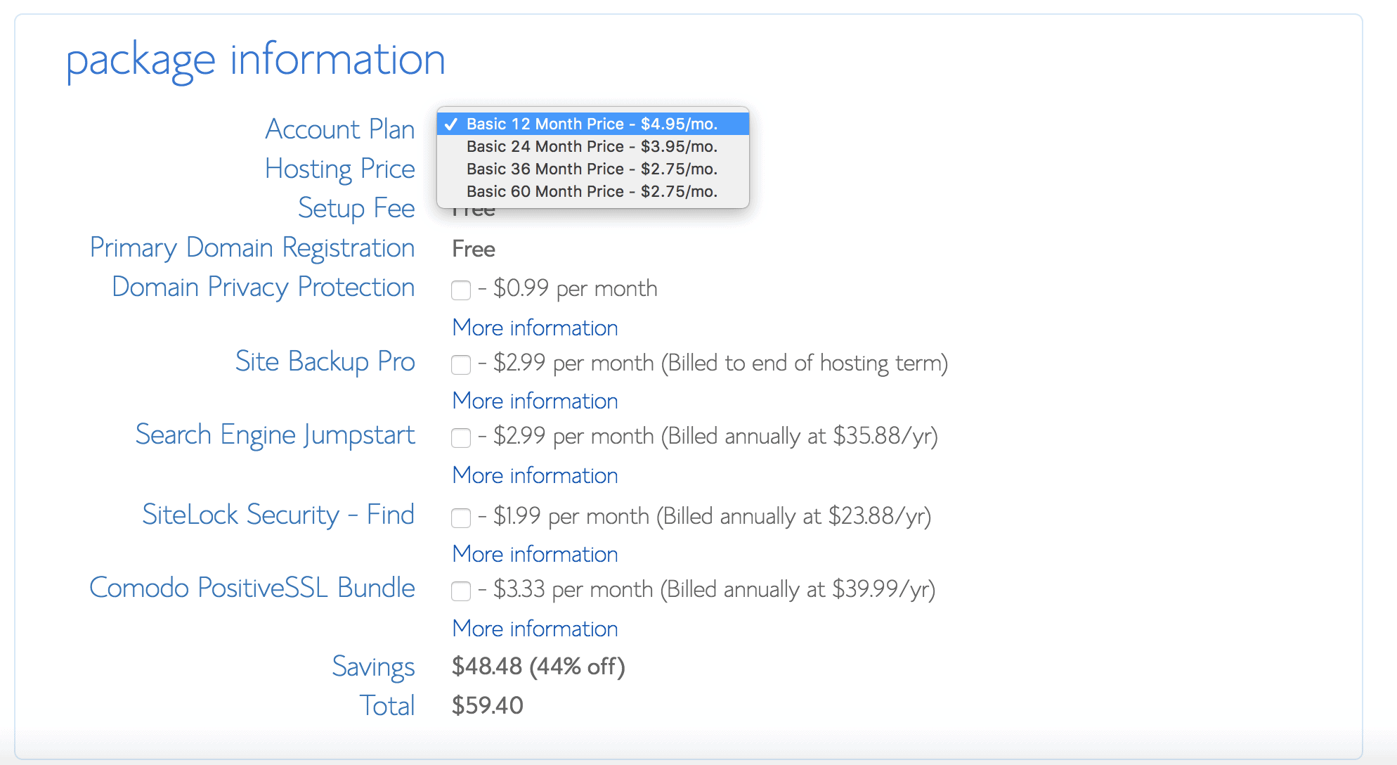 Choose add ons and length