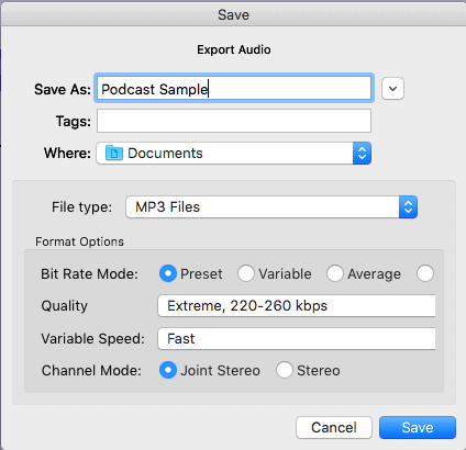 export podcast audio