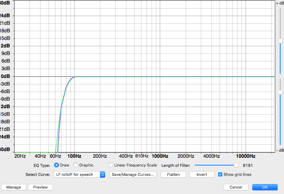 LF rolloff for speech