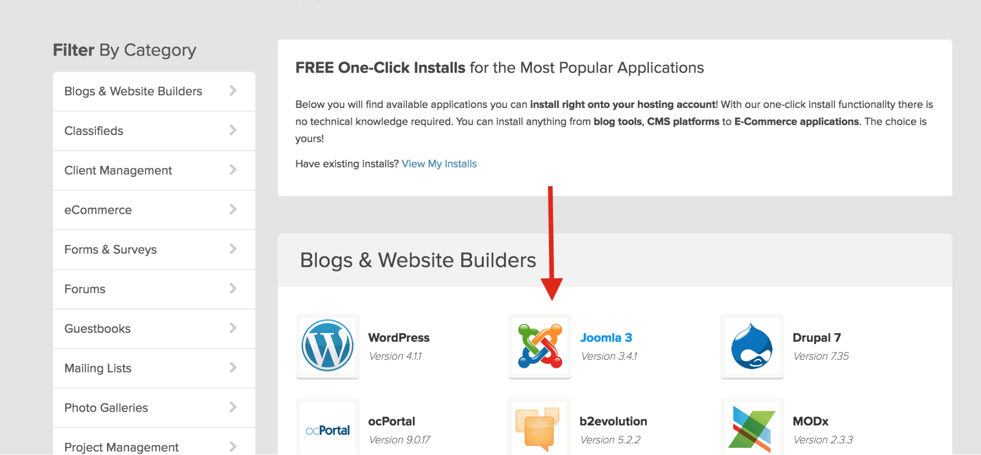 Bluehost WordPress Mojo marketplace install Joomla