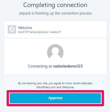 Bluehost WordPress connect Jetpack Approve