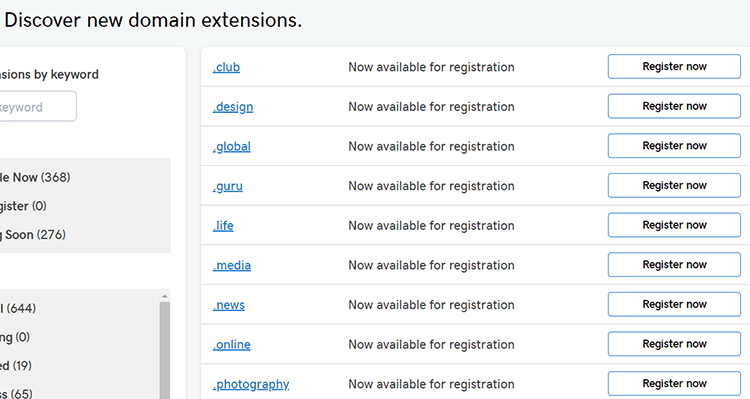 different domain extensions