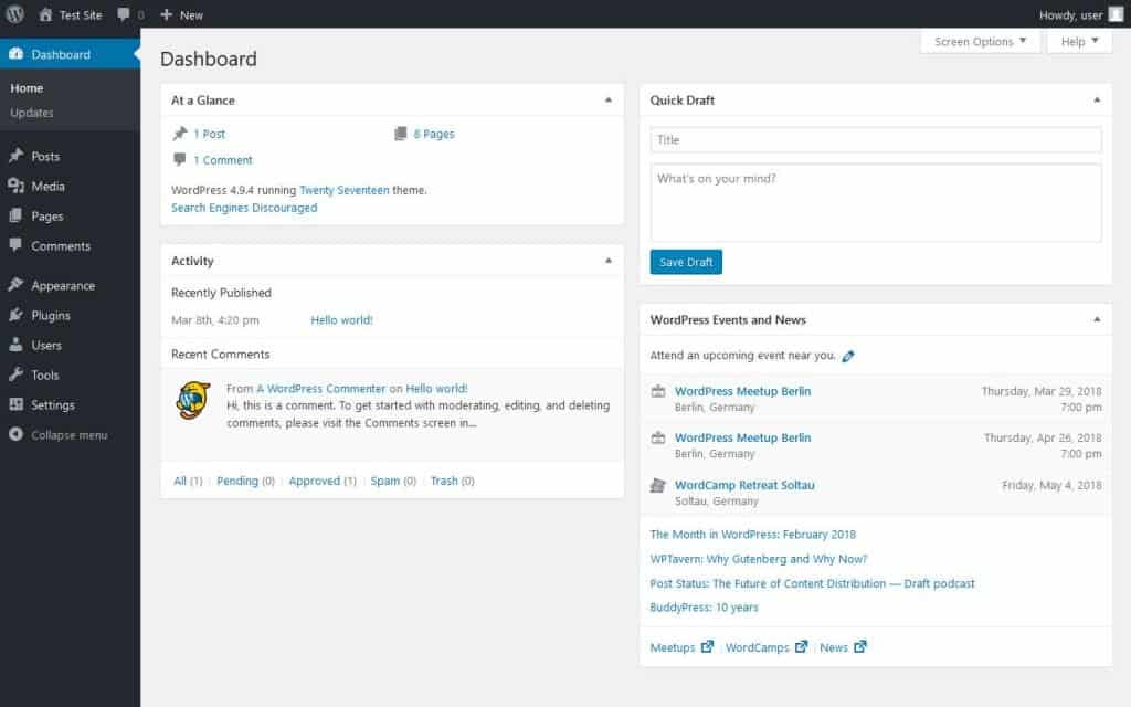 wordpress dashboard