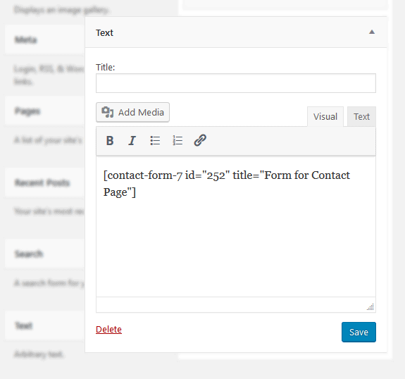 add contact form to wordpress widget