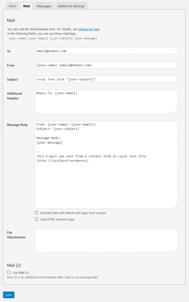 configure contact form 7 mail settings