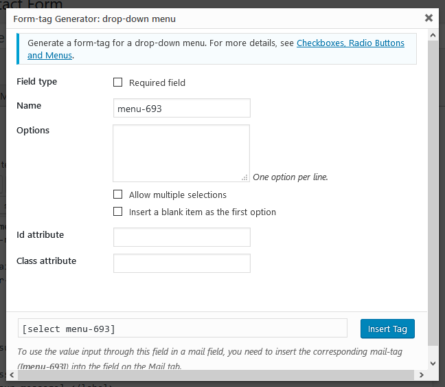 contact form 7 create drop-down menu