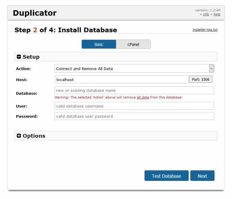 duplicator deployment step 2