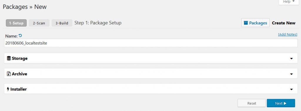 esportazione del sito web con la configurazione del duplicatore