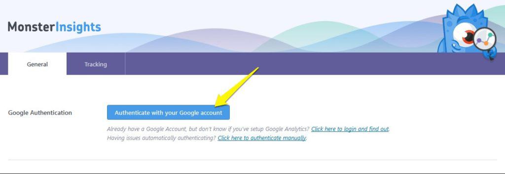 Authenticate MonsterInsights with Google Analytics account