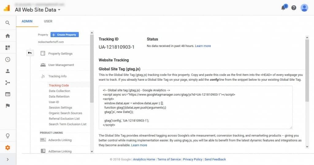 Google Analytics tracking code and ID