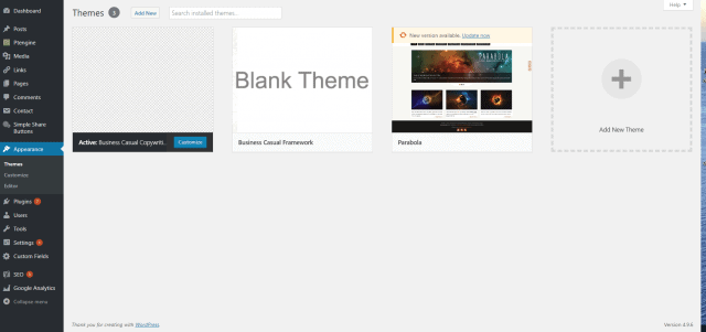 WordPress Themes Screen