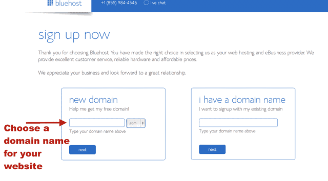 Bluehost Sign up now screen