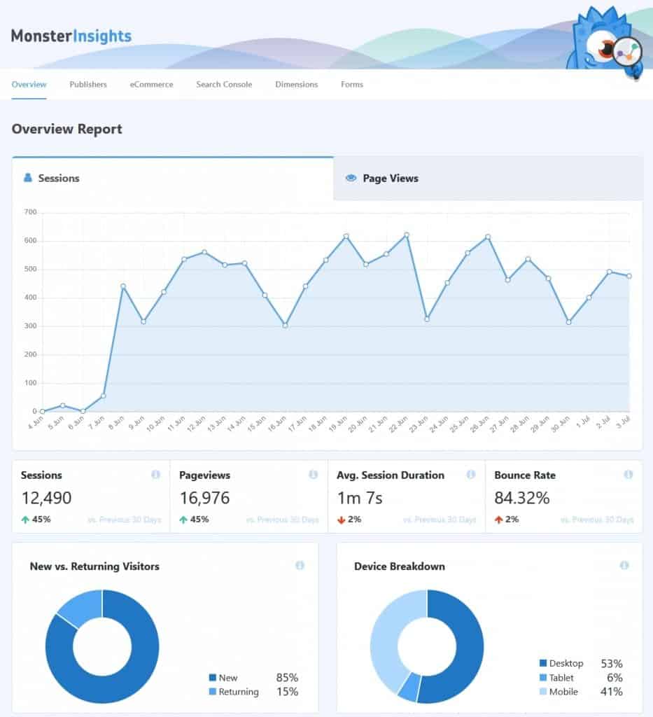 MonsterInsights reporting