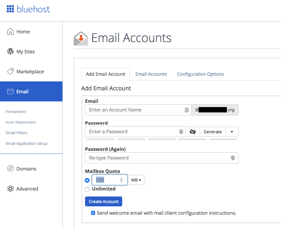 create email account domain name