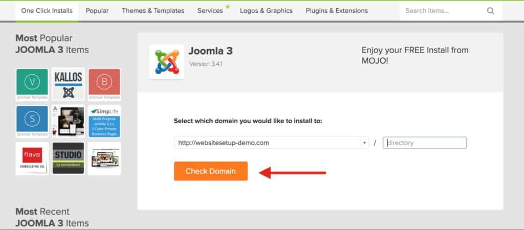 Bluehost WordPress Joomla select domain