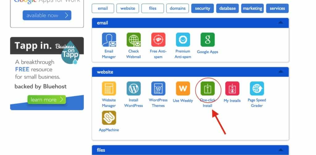 Bluehost WordPress one-click install