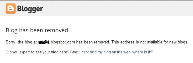 Blogger the blog has been removed