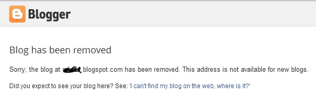 Blogger blog telah dihapus