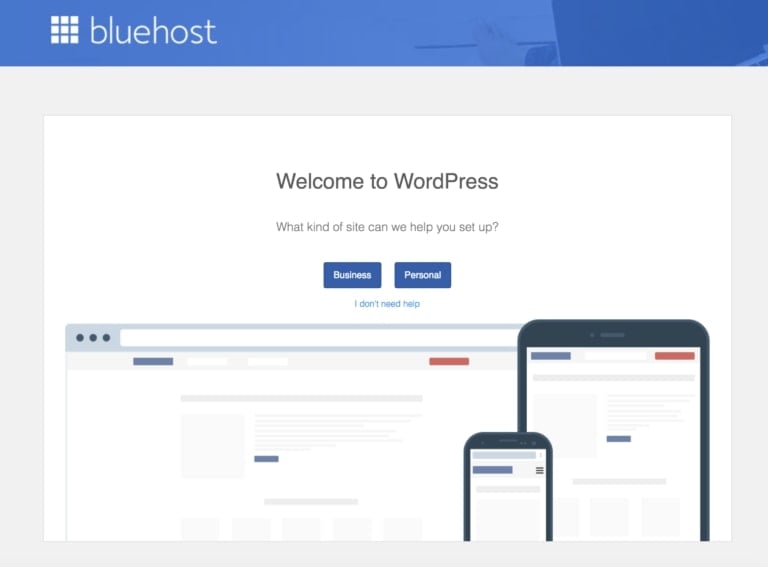 Bluehost welcome screen