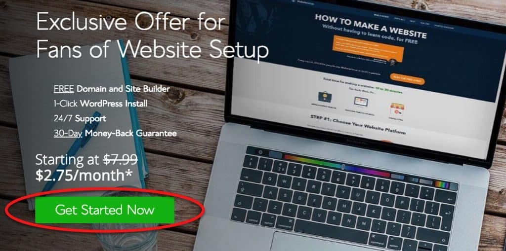 Website Setup Bluehost promo for visitors