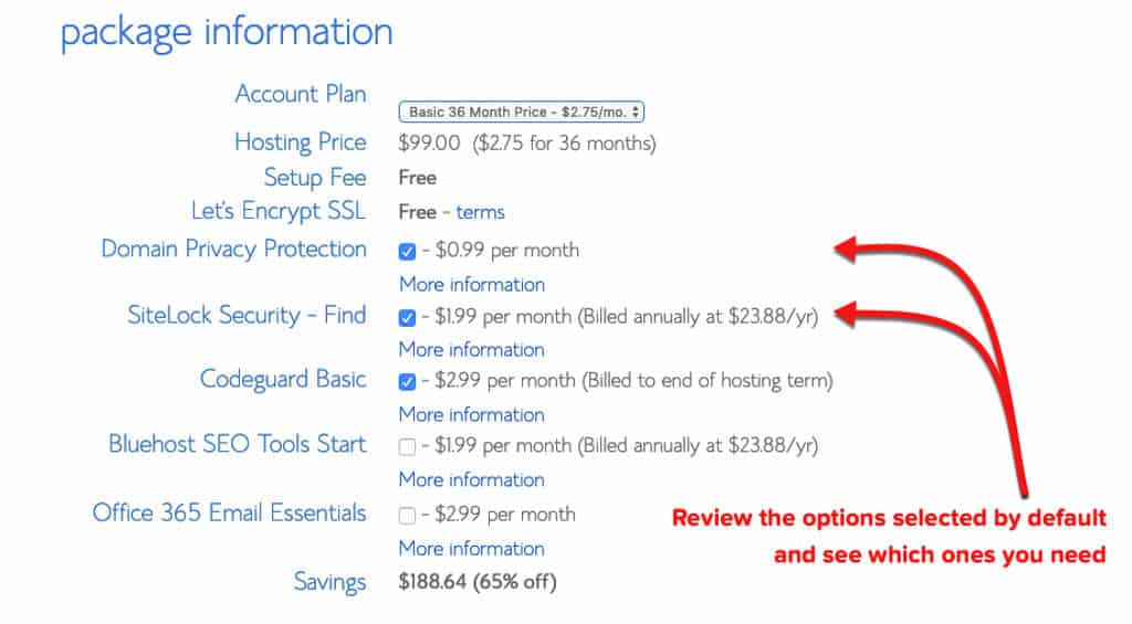 Hosting Package information