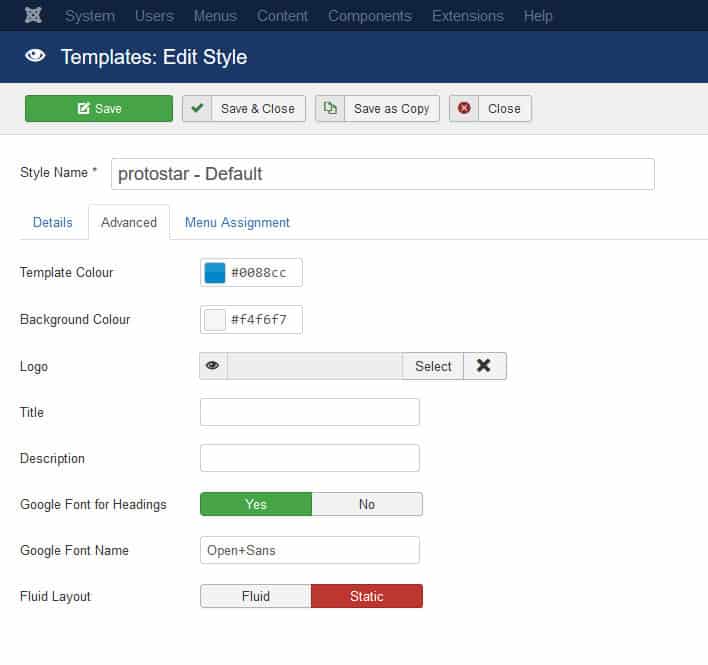 joomla template customization options