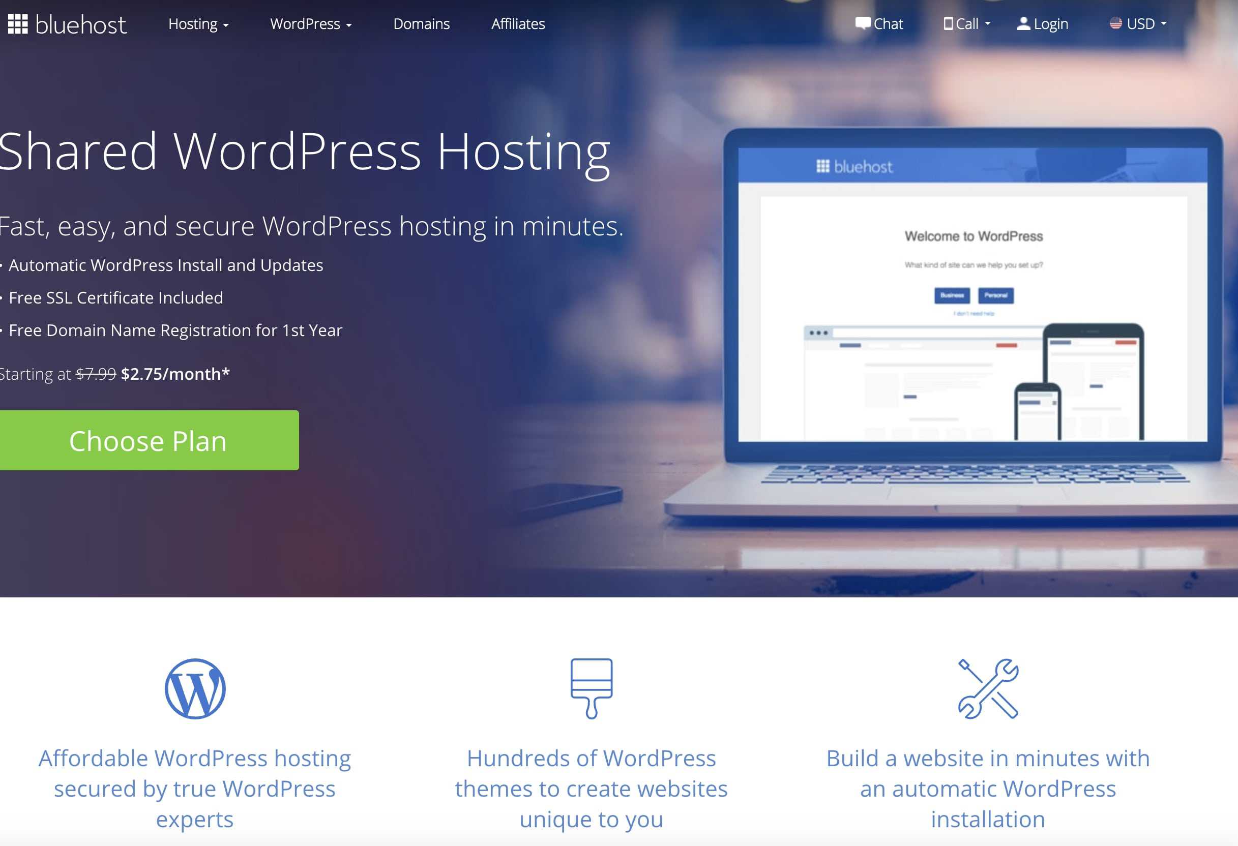 Homepage di Bluehost