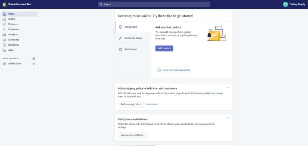 shopify admin panel