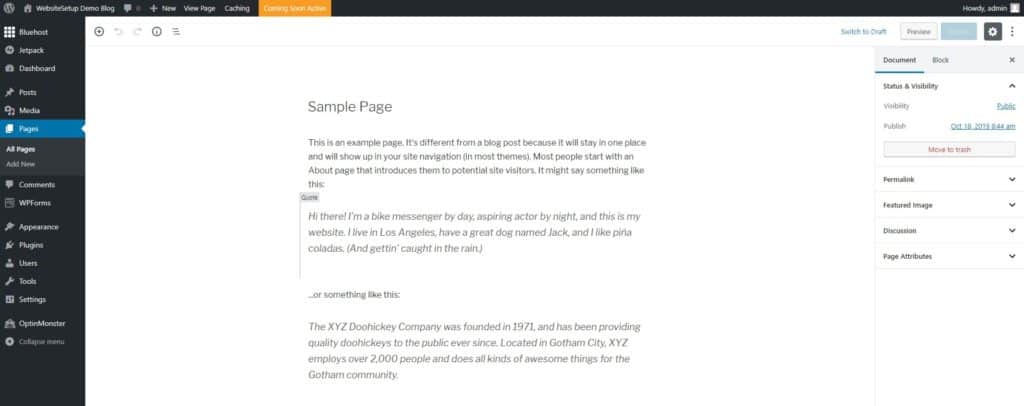 WordPress sample page