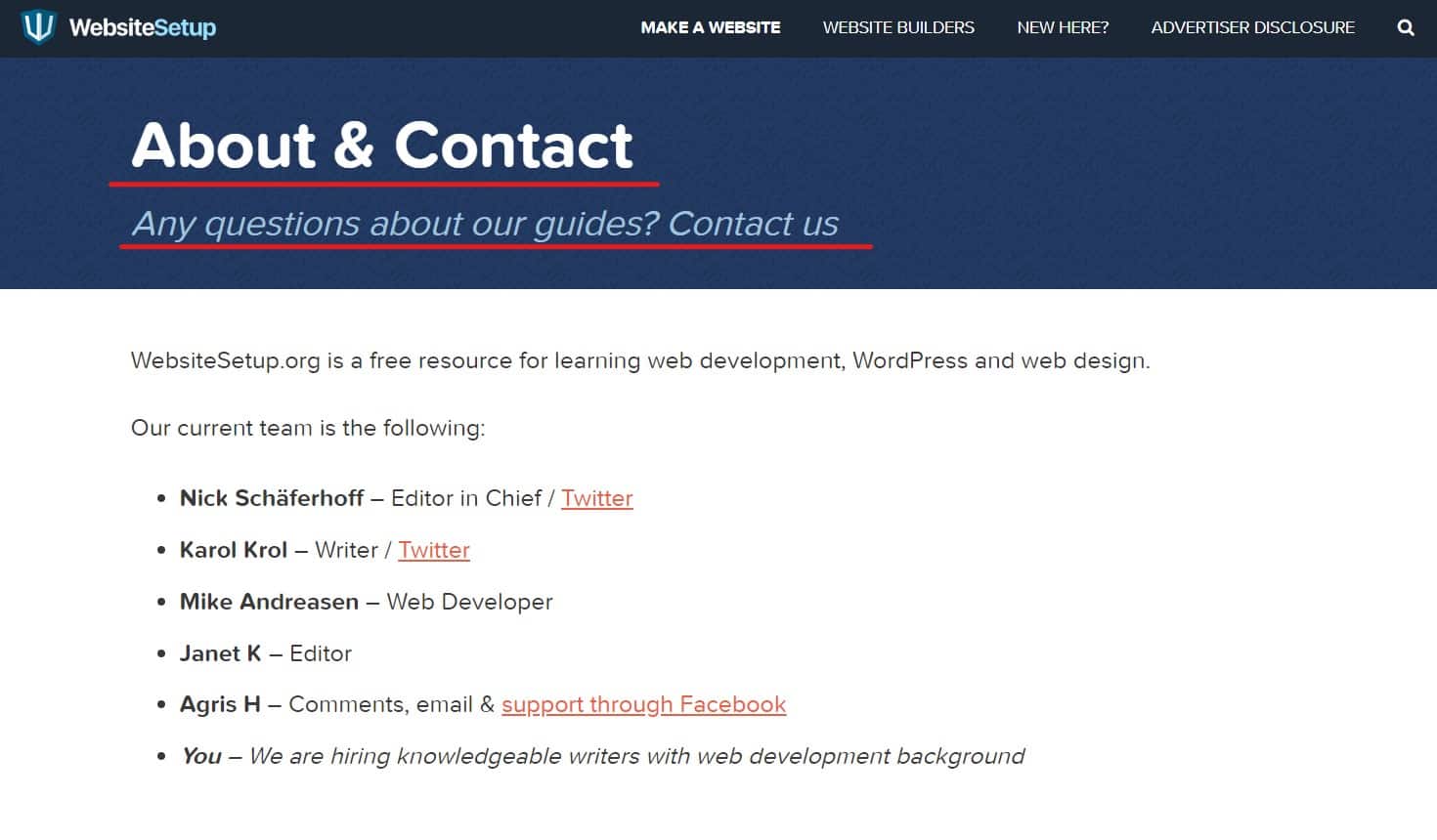 About and Contact Page | websitesetup.org