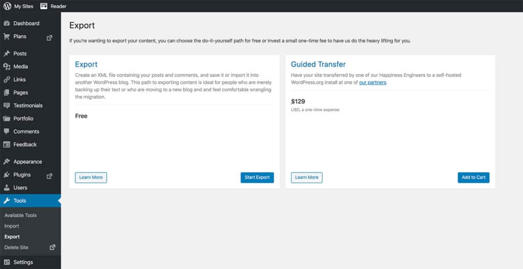 Choosing the export option