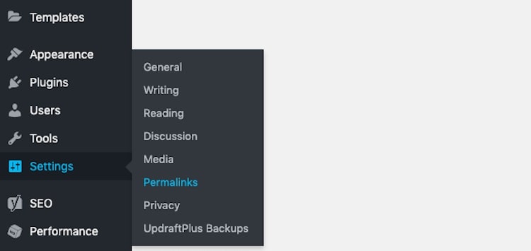 Settings Permalinks Menu