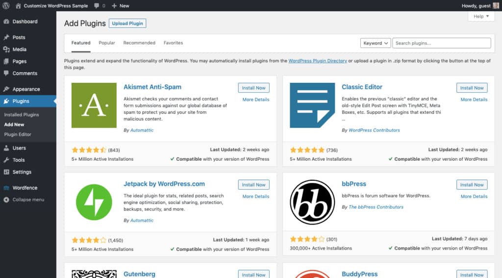 WordPress Add New Plugins