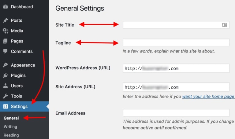 WordPress general settings