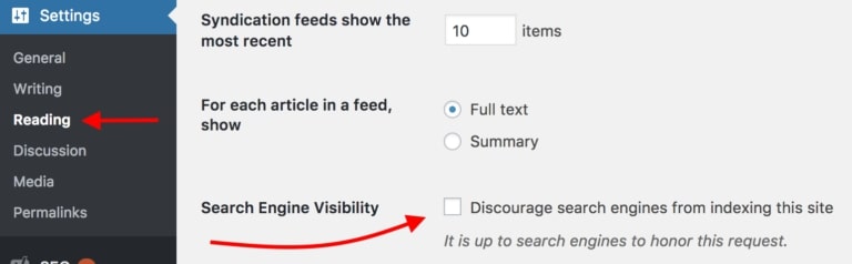 WordPress search engine visibility