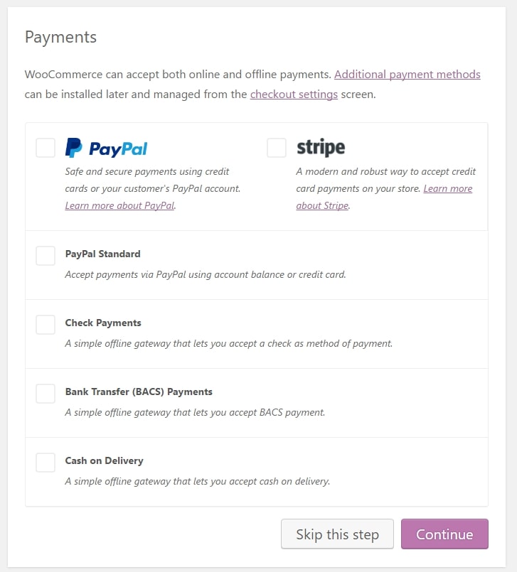 woocommerce wizard payments