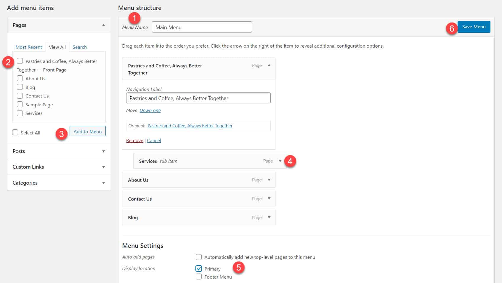 WordPress Menu Creation Process