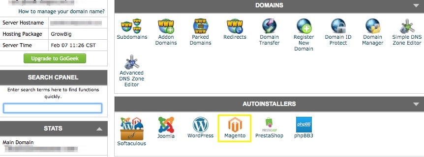 The Magento auto-installer in cPanel.