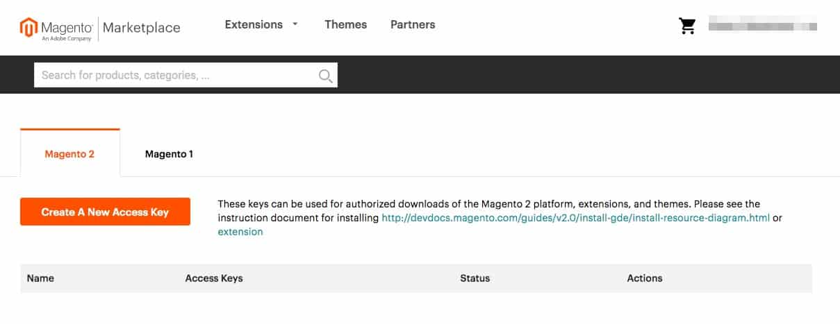 Generating Magento access keys.