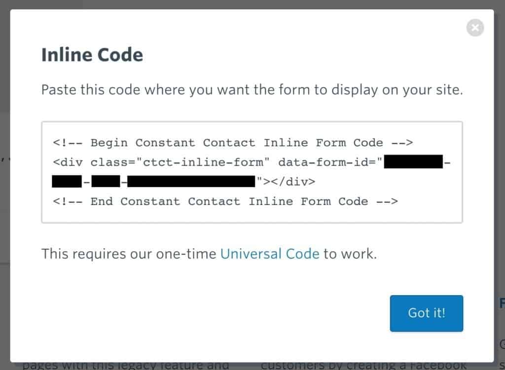 Constant Contact inline code