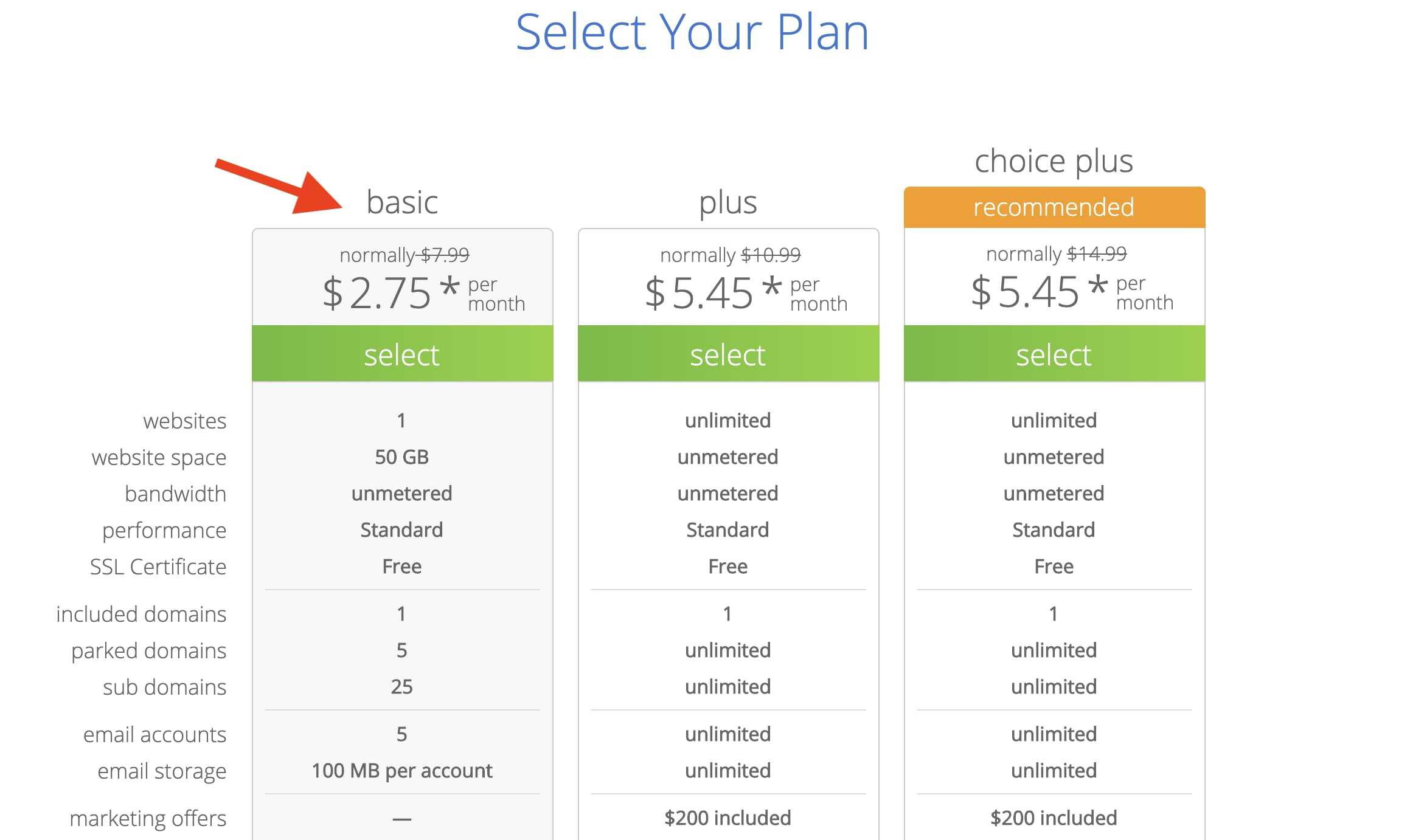 choose web hosting plan